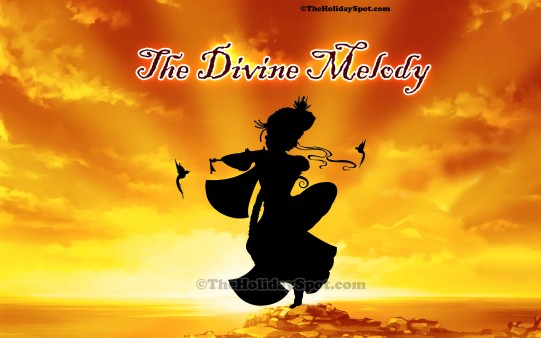 A wonderful desktop illustration of Krishna Playing flute.
