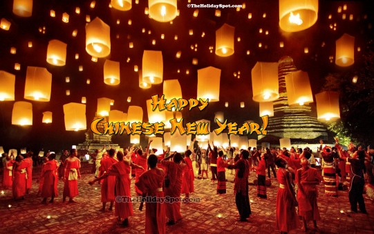 A high quality wallpaper depicting flying chinese lantern on Chinese new year