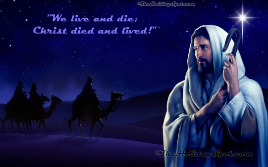 A beautiful Easter wallpaper featuring Jesus Christ and the three Magi.