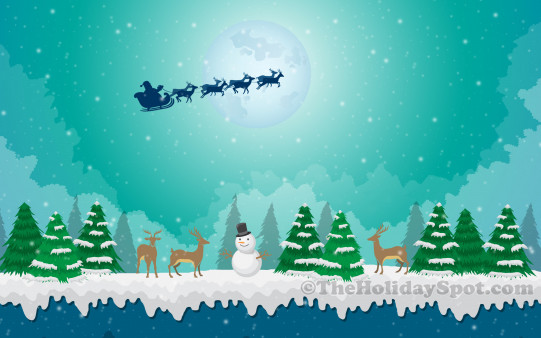 Download and adorn your desktop of your pc or background of your mobile phone with this HD Snowy Christmas wallpaper themed with Santa, Reindeer, Sleigh and Snowman. 