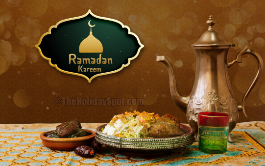 Download this HD Ramadan wallpaper themed with food composition and set it as your background of your PC and mobile phone.