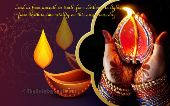 Adorn your desktop or your mobile phone with this Diwali wallpaper themed with diyas and decorations.
