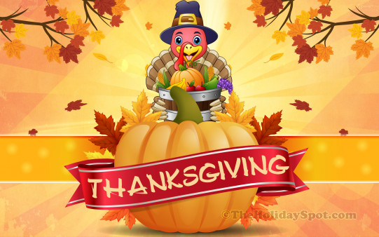 Adorn your desktop and Mobile with this HD Thanksgiving wallpaper themed with pumkin and a turkey.