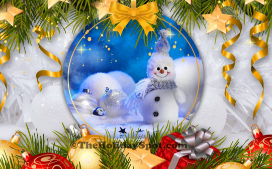 Download this snowman and decoration themed Christmas wallpaper and set it as your desktop or mobile background.