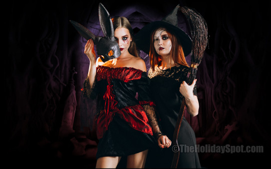Download this beautiful HD wallpaper of two beautiful ladies with Halloween costumes and set it as your desktop and mobile background.