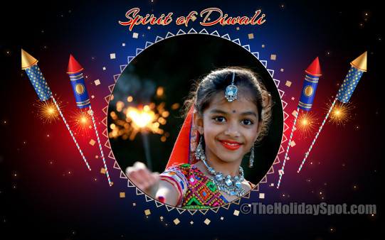 HD Diwali wallpaper of fire crackers and a little girl holding a sparkler.