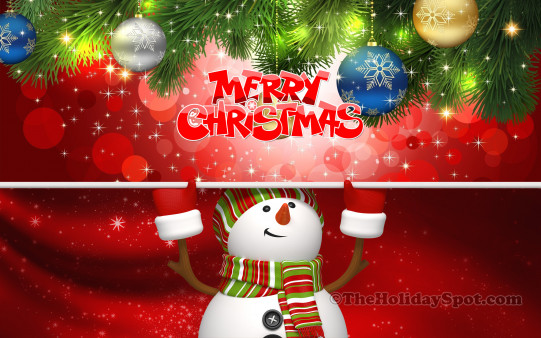 A 3D Christmas wallpaper featuring a snowman wishing Merry Christmas in a special way.