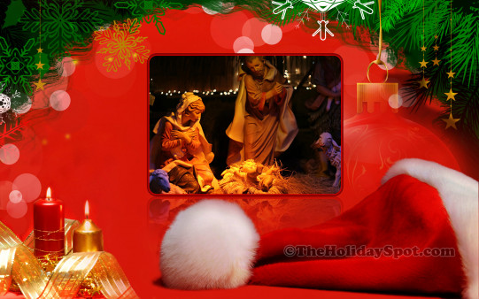 Christmas wallpaper showing the Nativity of Jesus Christ.